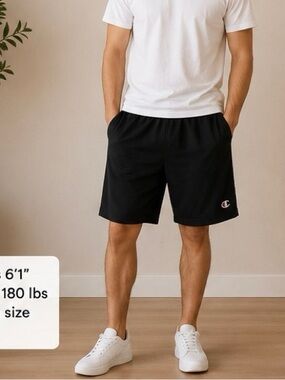 Champion Black Athletic Shorts with Logo